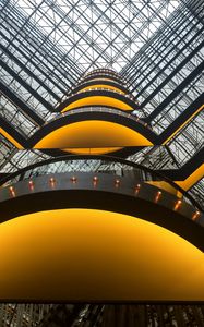 Preview wallpaper building, architecture, glass, reflection, bottom view, yellow