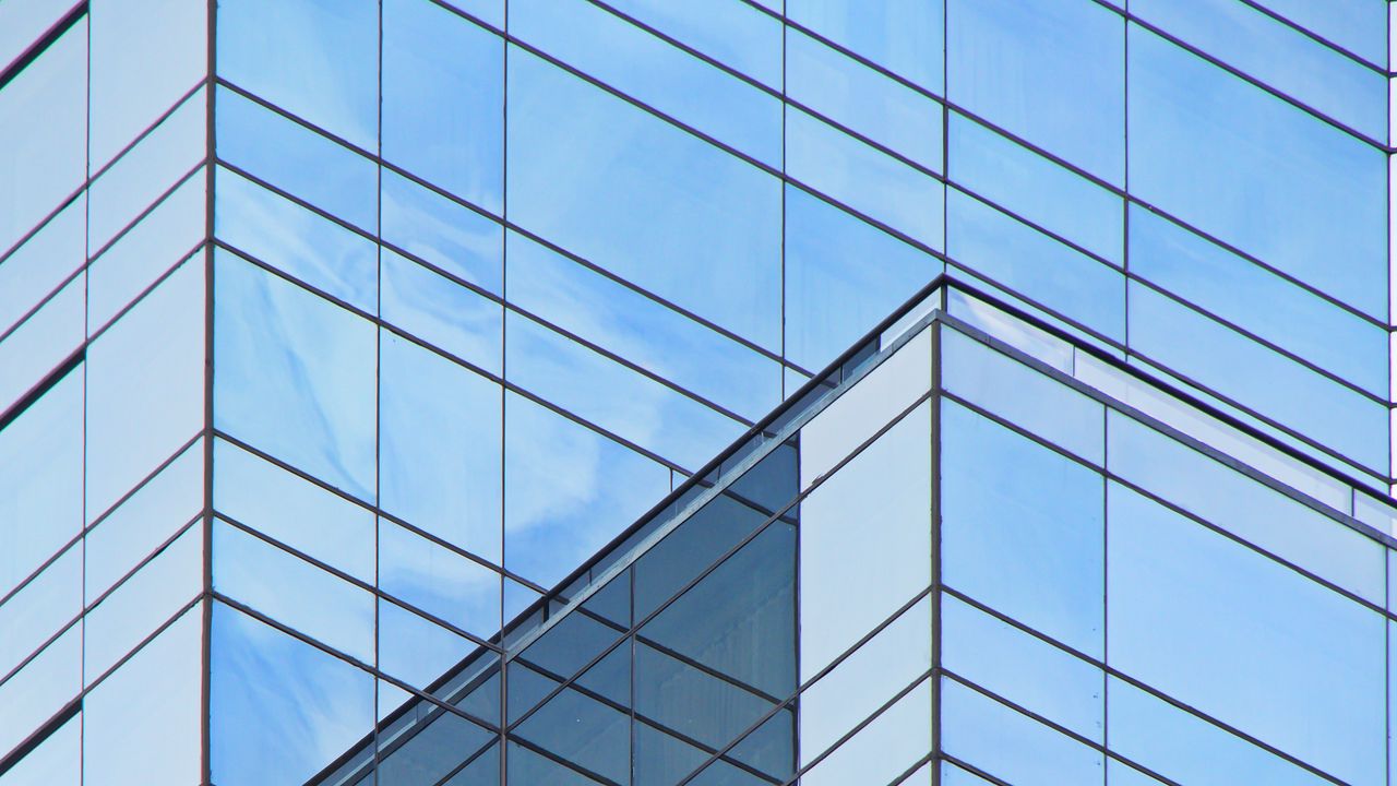Wallpaper building, architecture, glass, reflection, blue