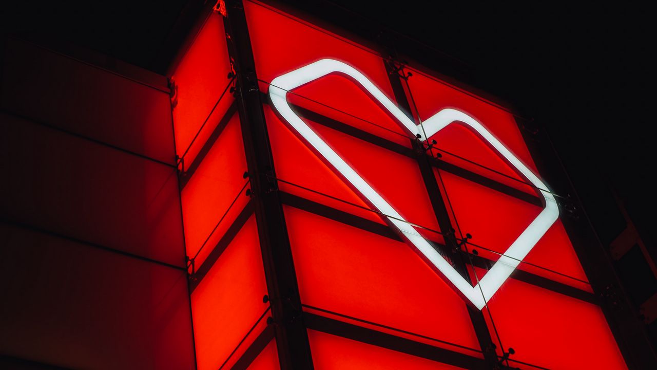 Wallpaper building, architecture, heart, backlight, red