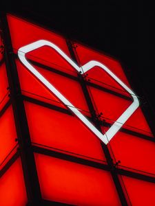 Preview wallpaper building, architecture, heart, backlight, red