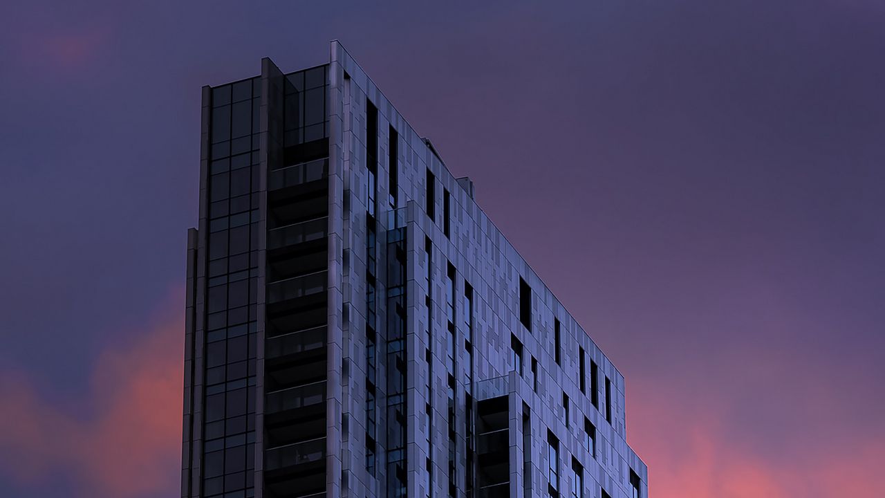 Wallpaper building, architecture, high-rise, purple