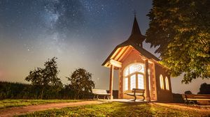 Preview wallpaper building, architecture, light, night, starry sky