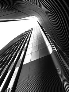 Preview wallpaper building, architecture, lines, curves, black and white