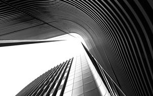 Preview wallpaper building, architecture, lines, curves, black and white