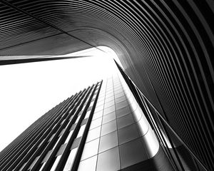 Preview wallpaper building, architecture, lines, curves, black and white