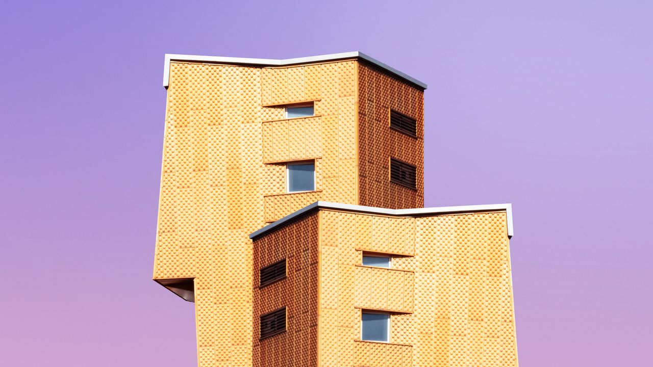 Wallpaper building, architecture, minimalism, sky, purple