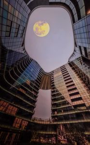 Preview wallpaper building, architecture, moon, sky, bottom view