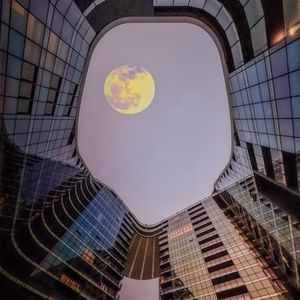 Preview wallpaper building, architecture, moon, sky, bottom view