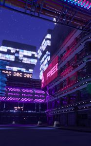 Preview wallpaper building, architecture, neon, backlight, art