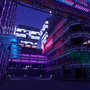Preview wallpaper building, architecture, neon, backlight, art