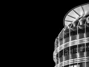 Preview wallpaper building, architecture, night, bw, minimalism