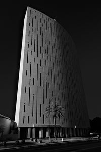 Preview wallpaper building, architecture, palm tree, road, black and white