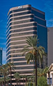 Preview wallpaper building, architecture, palms, trees