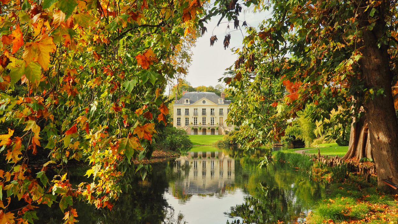 Wallpaper building, architecture, river, trees, landscape