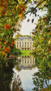Preview wallpaper building, architecture, river, trees, landscape