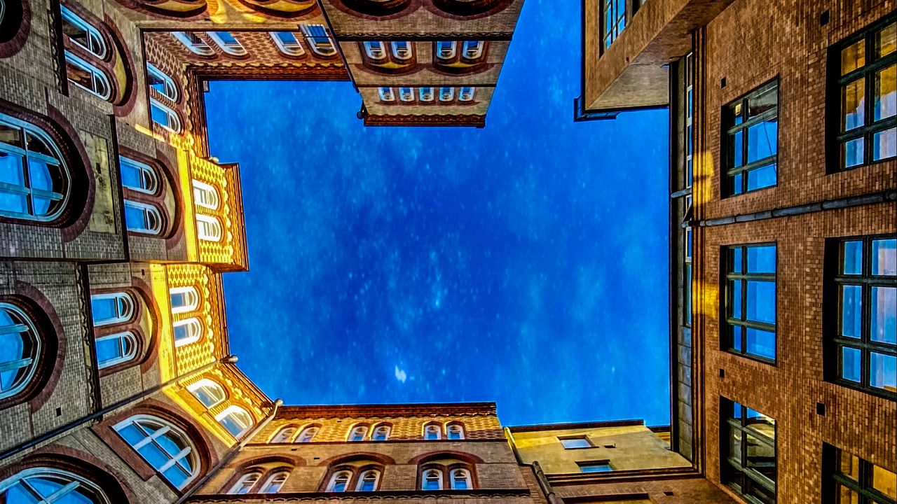 Wallpaper building, architecture, sky, bottom view