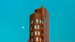 Preview wallpaper building, architecture, sky, moon, minimalism