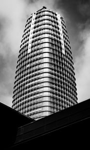 Preview wallpaper building, architecture, skyscraper, bottom view, black and white