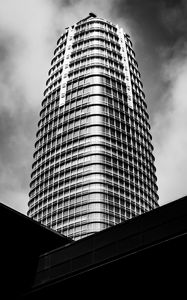 Preview wallpaper building, architecture, skyscraper, bottom view, black and white