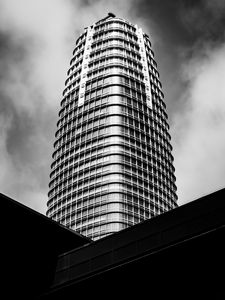Preview wallpaper building, architecture, skyscraper, bottom view, black and white