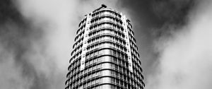 Preview wallpaper building, architecture, skyscraper, bottom view, black and white