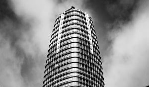 Preview wallpaper building, architecture, skyscraper, bottom view, black and white
