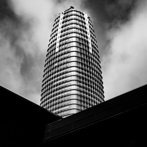 Preview wallpaper building, architecture, skyscraper, bottom view, black and white
