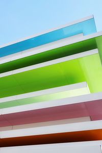 Preview wallpaper building, architecture, stripes, colorful, bottom view