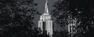 Preview wallpaper building, architecture, tree, leaves, black and white