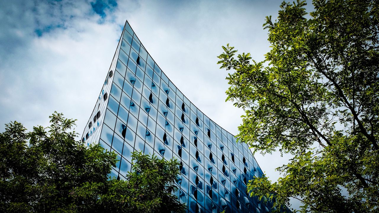 Wallpaper building, architecture, trees, sky