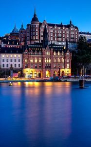 Preview wallpaper building, architecture, water, reflection, lights