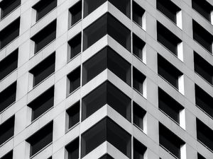 Preview wallpaper building, architecture, windows, bottom view, white