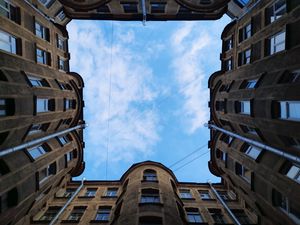 Preview wallpaper building, architecture, windows, sky, clouds, bottom view