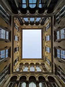 Preview wallpaper building, architecture, windows, bottom view, sky