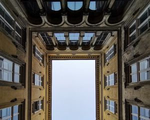 Preview wallpaper building, architecture, windows, bottom view, sky
