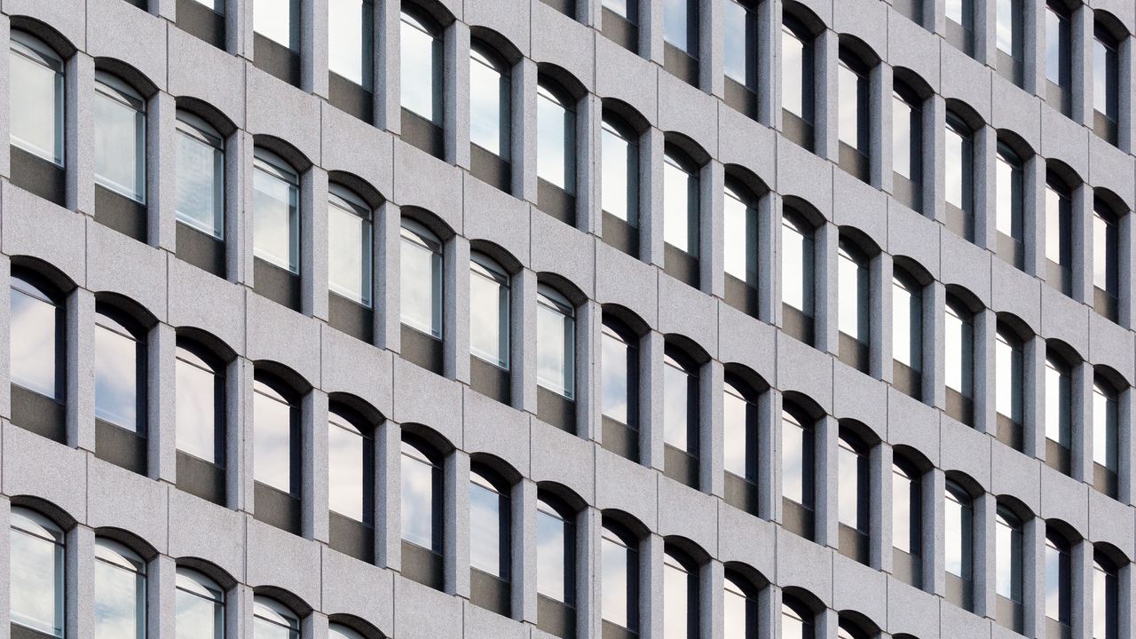 Wallpaper building, architecture, windows, gray