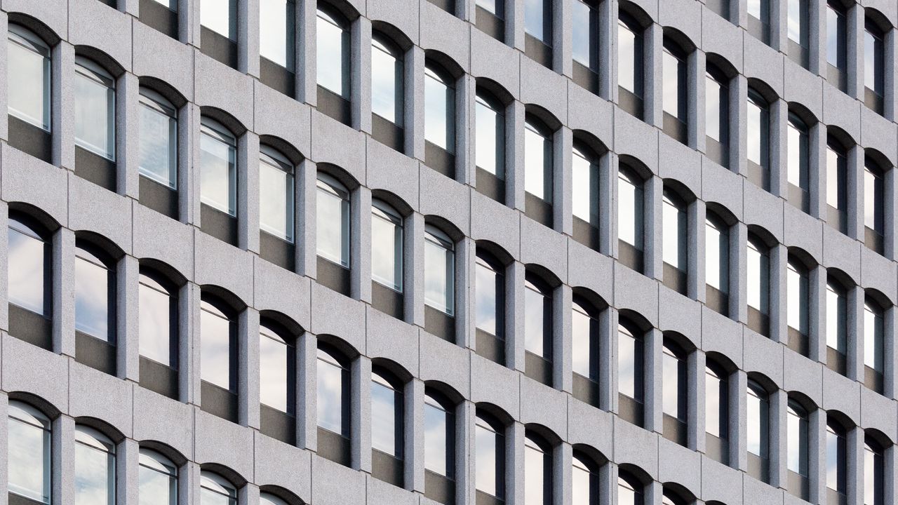 Wallpaper building, architecture, windows, gray hd, picture, image