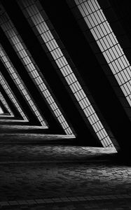 Preview wallpaper building, architecture, windows, light, black and white, dark