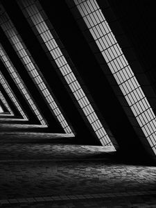 Preview wallpaper building, architecture, windows, light, black and white, dark