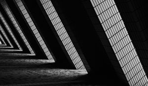 Preview wallpaper building, architecture, windows, light, black and white, dark