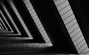 Preview wallpaper building, architecture, windows, light, black and white, dark