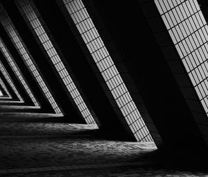 Preview wallpaper building, architecture, windows, light, black and white, dark