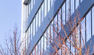 Preview wallpaper building, architecture, windows, trees, branches