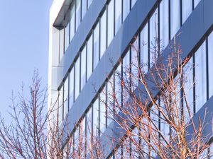 Preview wallpaper building, architecture, windows, trees, branches
