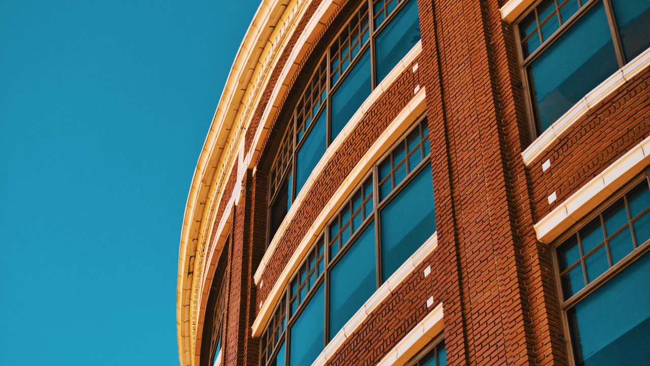 Wallpaper building, architecture, windows, facade, blue