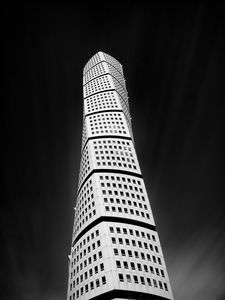 Preview wallpaper building, architecture, windows, bottom view, black and white