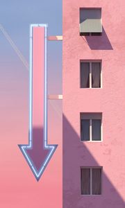 Preview wallpaper building, arrow, pointer, signboard, pink