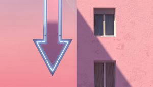 Preview wallpaper building, arrow, pointer, signboard, pink