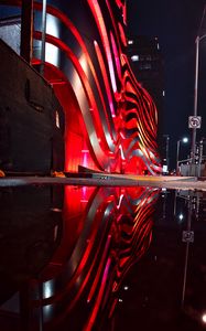 Preview wallpaper building, backlight, architecture, night, reflection, red