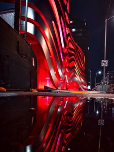 Preview wallpaper building, backlight, architecture, night, reflection, red